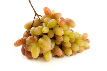 Bunch of organic pink grapes isolated on white background.