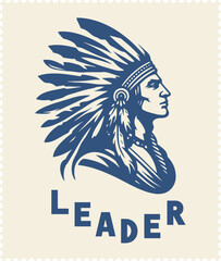 Native American chief's bust with head feathers in vector illustration intended as a logo or symbol for high-quality printing or stencil design - obrazy, fototapety, plakaty