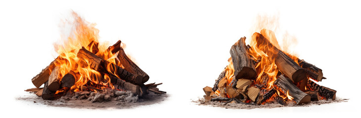 set of fire places campfire isolated on white or transparent png - Powered by Adobe