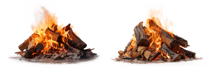 set of fire places campfire isolated on white or transparent png