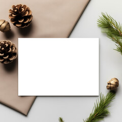 Winter Celebration 5x7 Card Mockup with Pine Branches and Cones Transparent PNG Mockup