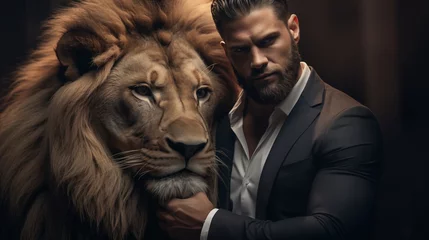 Foto op Aluminium Alpha male concept man with a lion © CraftyImago