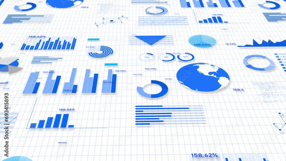 Poster 4k futuristic user interface hud infographic elements graphs and charts globe map background. corpor