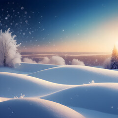 Evening Elegance: Winter Snow Background with Snowdrifts and Glistening Light under the Evening Sky. generative AI