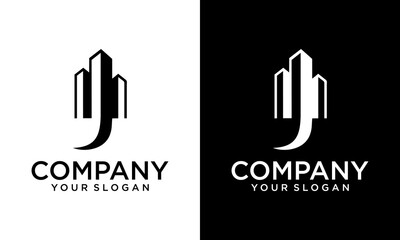 Modern Letter J Building tiwer Logo Design Template. elegant letter J tower logo vector template for your apartment