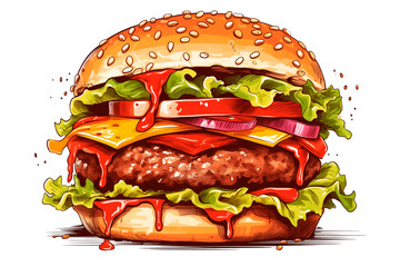 Drawing of a burguer on a transparent background. PNG