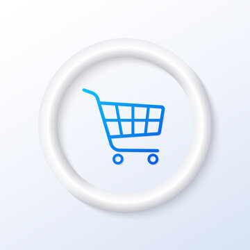 Shopping cart or trolley web icon, 3d button. Shop, buy sign or symbol. Vector illustration.