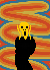 Scream munch Pixel art. 8 bit Man is scared and screaming. pixelated Art horror, - obrazy, fototapety, plakaty