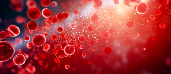 Abstract background whit Red blood cells, cancer cells. Poisoning, infection concept. Medicine and healthcare.  - obrazy, fototapety, plakaty