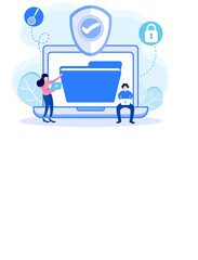 Vector illustration of data protection concept. Security and risk administration procedure regulatory documents. Privacy data protection banner.