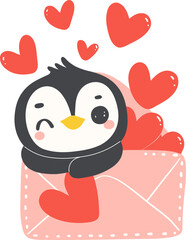 Cute baby penguin Valentine with love mail