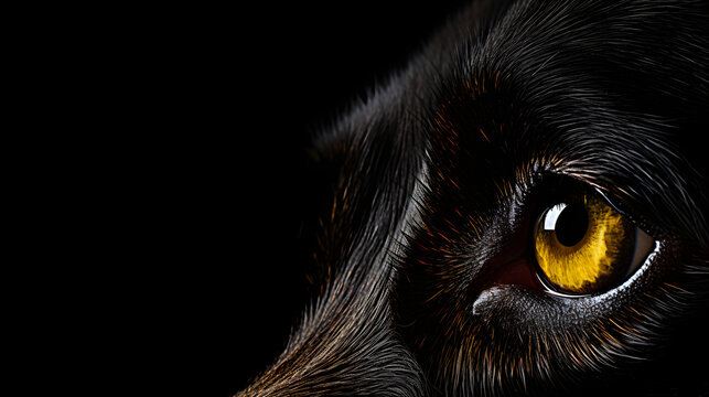 Close-Up Dog Portrait with Mesmerizing Eyes, Gracefully Side-Viewed Against a Elegant Black Background
