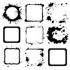 Grunge black splatter vector frames silhouettes on white background Generative AI 