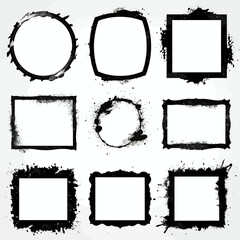 Grunge black splatter vector frames silhouettes on white background Generative AI 
