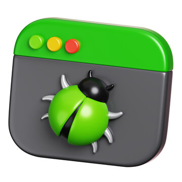 Virus bug on webpage showing of malicious website isolated. Network security icon. 3D illustration