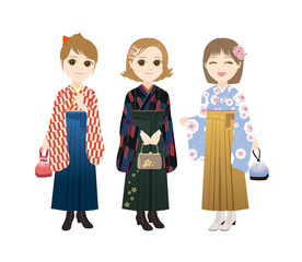 袴姿の女性三人
