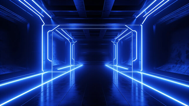Dark Neon Cyber Glowing Vibrant Blue Beam Laser Lights