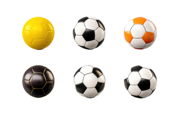 Sphere Spectrum Soccer Balls Galore on a White or Clear Surface PNG Transparent Background - Powered by Adobe