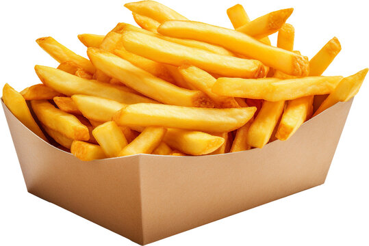 French fries in a paper box isolated on transparent background