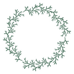 Wreath of spruce branches in hand drawn style on white background. Vector illustration