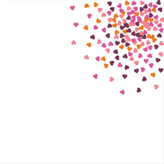 Bright hearts confetti corner frame on white background. Valentine's Day. Banner template. Space for text. illustration.