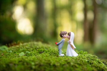 緑の苔と新郎新婦
