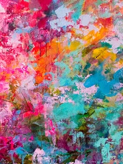 Hand drawn oil painting. Abstract art background. Oil painting on canvas. Color texture. Fragment of artwork. Spots of paint. Brushstrokes of paint. Modern art. Contemporary art. Colorful canvas. © katyasweet