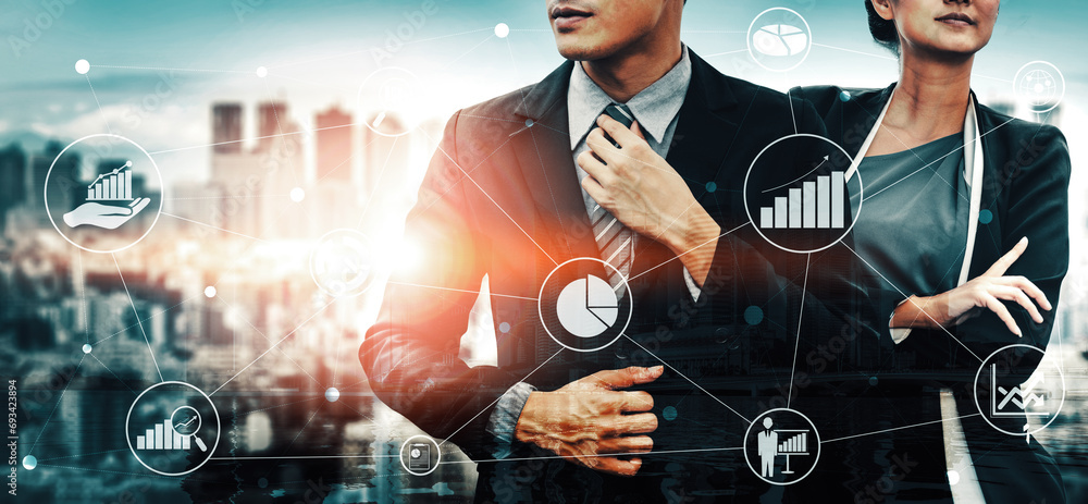 Poster data analysis for business and finance concept. interface showing future computer technology of prof