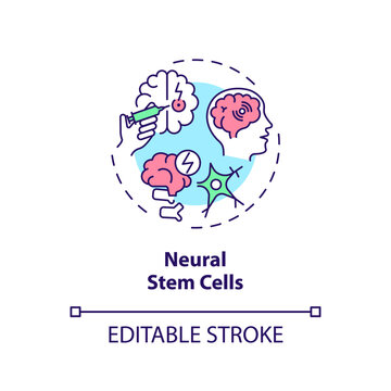 2D editable multicolor neural stem cells icon, simple isolated vector, thin line illustration representing cell therapy.