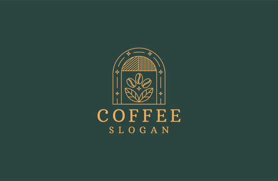 Golden luxury vector line coffee logo icon design templat