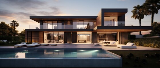 Obraz premium Luxury modern white hotel. Exterior of a modern house.