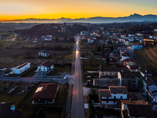 Cassacco Castle. Friuli hills at sunset.
