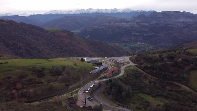 General aerial view of the main access to the El Soplao cave, in Cantabria, Spain.

