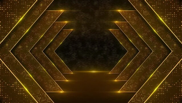 Golden Stage Awards sliding spotlights Particle 3D 4K Background. for song dance show performance. Ceremony, event, holiday Shining gradient. Anniversary, new year, event, Christmas, Festival, Diwali