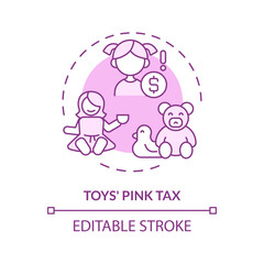 2D editable pink tax on toy icon, isolated monochromatic vector, thin line illustration representing pink tax.