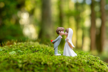 緑の苔と新郎新婦