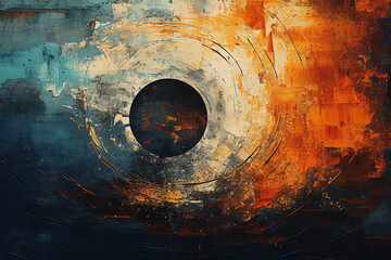modern art using concentric shapes, blue and orange, texture