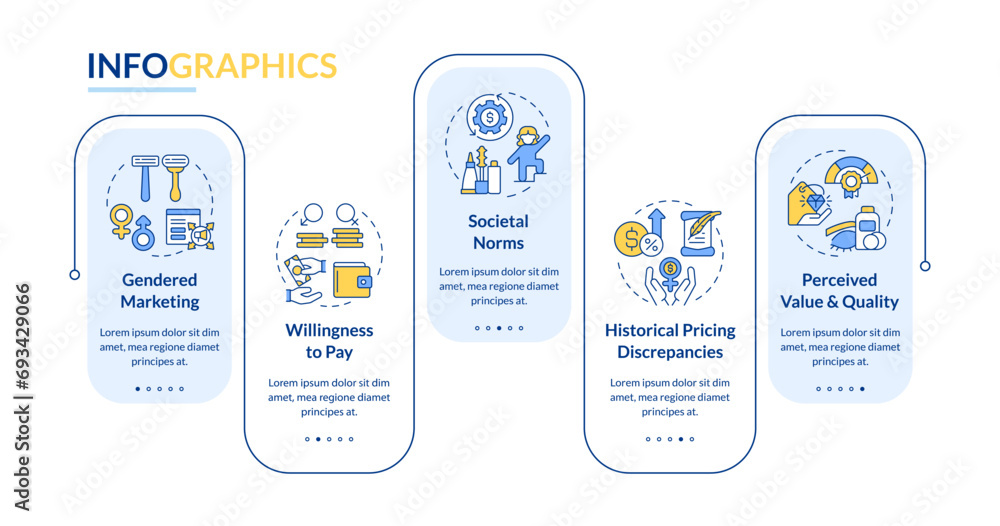 Poster 2d pink tax vector infographics template with creative linear icons, data visualization with 5 steps