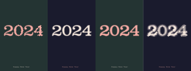 Decorated Happy New Year 2024 design set .Premium trend vector illustration for banner, t shirt, poster, calendar and greeting cards. Happy New Year 2024.