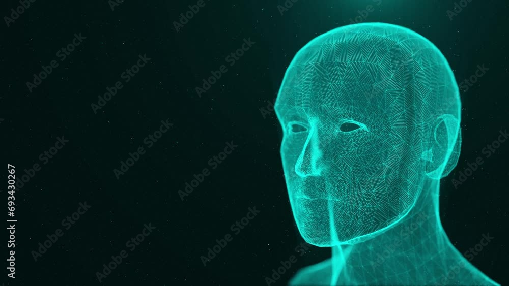 Poster futuristic data holographic interface. human head hud digital artificial intelligence hologram proje