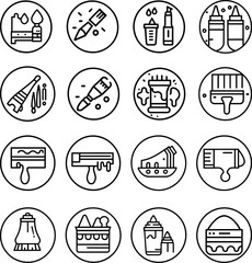 Simple Set of Brushes and Painting Related Vector Line Icons. Contains such Icons as Spray Color palette, Paint Bucket and more. Editable Stroke