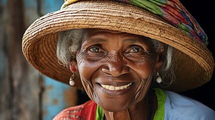 a happy old cuban woman smiling - obrazy, fototapety, plakaty