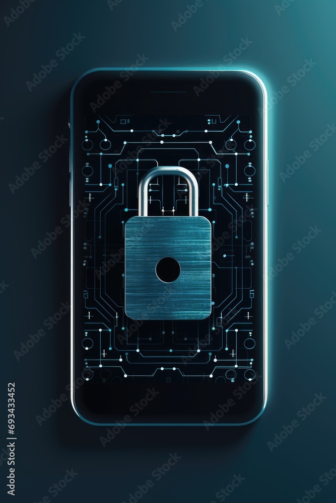 Aufkleber cyber security, mobile phone with safety lock system for network. smartphone screen for privacy, ant