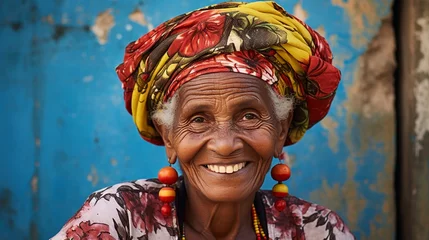 Tableaux ronds sur aluminium Havana a happy old cuban woman smiling