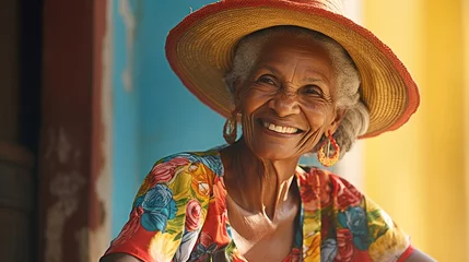 Rolgordijnen a happy old cuban woman smiling © Samuel