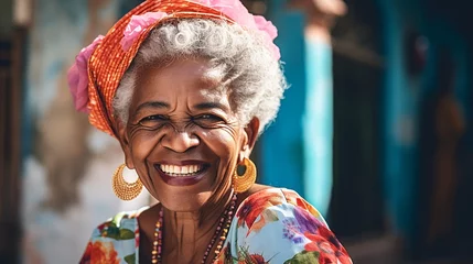 Fotobehang a happy old cuban woman smiling © Samuel