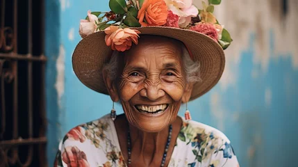 Schilderijen op glas a happy old cuban woman smiling © Samuel