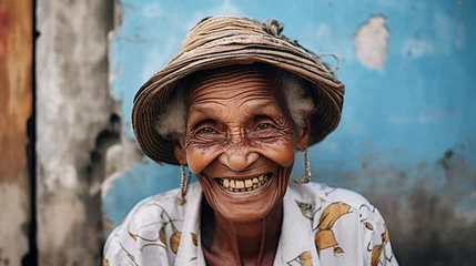 Afwasbaar fotobehang a happy old cuban woman smiling © Samuel