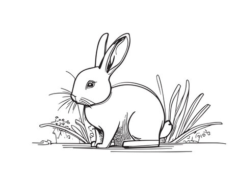 Hand drawn rabbit cute coloring book illustration