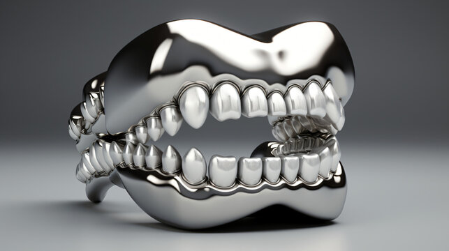 Silver Sterling teeth 3d illustration 3d render
